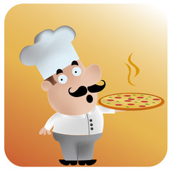 happy chef with pizza