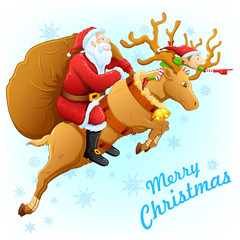 Santa on reindeer with Christmas gift
