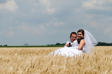 wedding couple in a wheat land