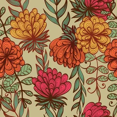 Fototapeten Seamless hand drawn vintage floral pattern © tairen