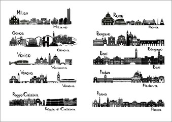 10 cities of Italy  - silhouette signts - obrazy, fototapety, plakaty
