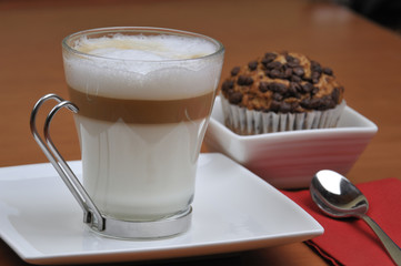 latte macchiato and chocolate muffins