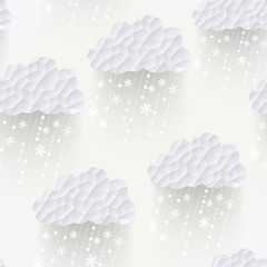 Vector cloud seamless pattern with snowflakes, hipster backgroun