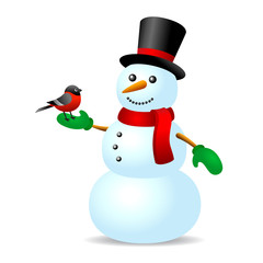 Vintage snowman with bird
