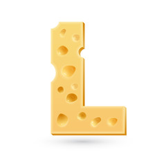 L cheese letter. Symbol isolated on white.
