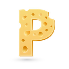 P cheese letter. Symbol isolated on white.