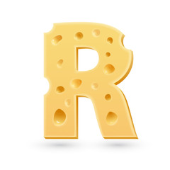 R cheese letter. Symbol isolated on white.