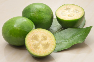 Feijoa fruit and leaves