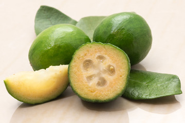 Feijoa fruit and leaves