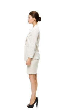 Full-length profile of business woman, isolated