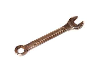 Stainless steel wrench on white background