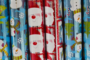 Christmas Wrapping Paper on Display with Santa and Snowmen