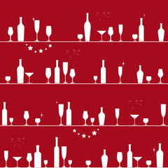Holiday seamless pattern with glasses and bottles