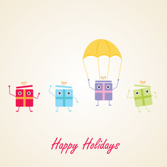 Happy gifts, presents waving and being excited