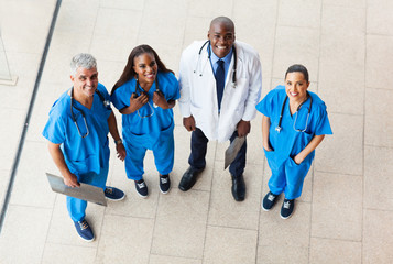 overhead view of group healthcare workers