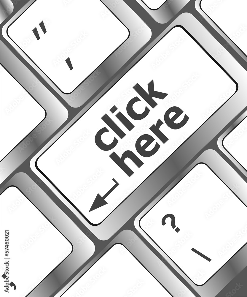 Poster keyboard with click here button, internet concept