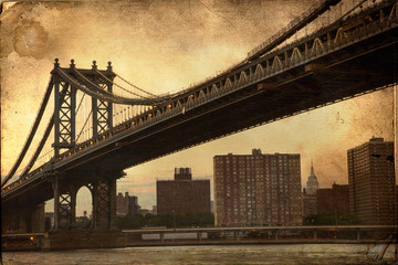 Obraz premium Manhattan Bridge w Nowym Jorku w stylu retro z teksturą