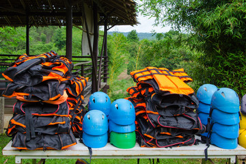 Helmet and life jacket for rafting