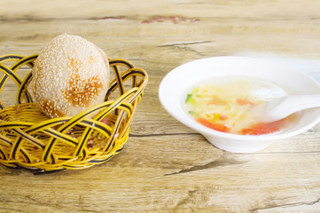 sesame seed cake and tomato and egg soup