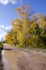 Fototapeta premium rural autumn bad gravel road after rain