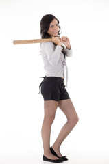 Pretty hispanic lady with a baseball bat, studio portrait