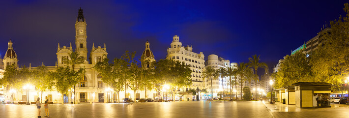 view of Placa del Ajuntament in night. Valencia
