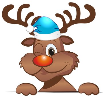 Rudolph mit blauer Weihnachtsmütze