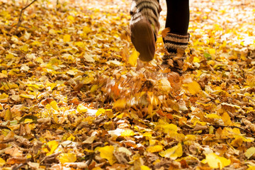 Walking through the autumn leaves