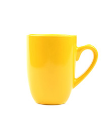 Yellow cup. Close up.