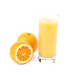 Orange juice in the glass and slice