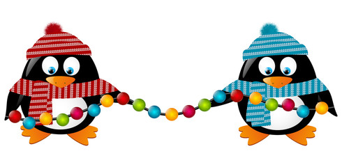 Cute penguins with light bulbs