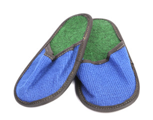 Bright pair of blue slippers.
