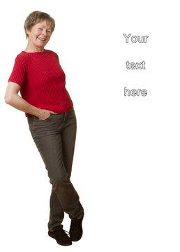 Casual Senior Lady Leaning Against White Background