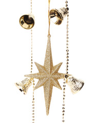 Christmas golden garland with stars and bells.