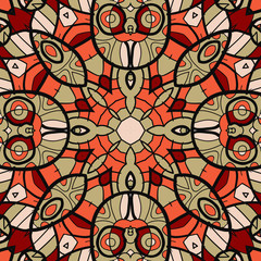 Ornamental round seamless pattern with many details