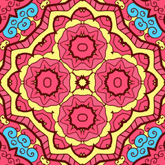 Ornamental round seamless pattern with many details