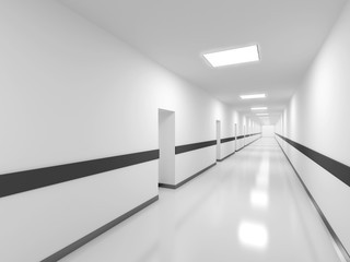 Abstract white office corridor interior. 3d render