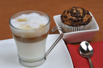 latte macchiato and chocolate muffins