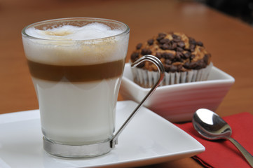 latte macchiato and chocolate muffins