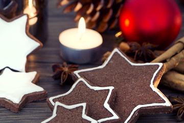Cookies, star anise, cinnamon, candle