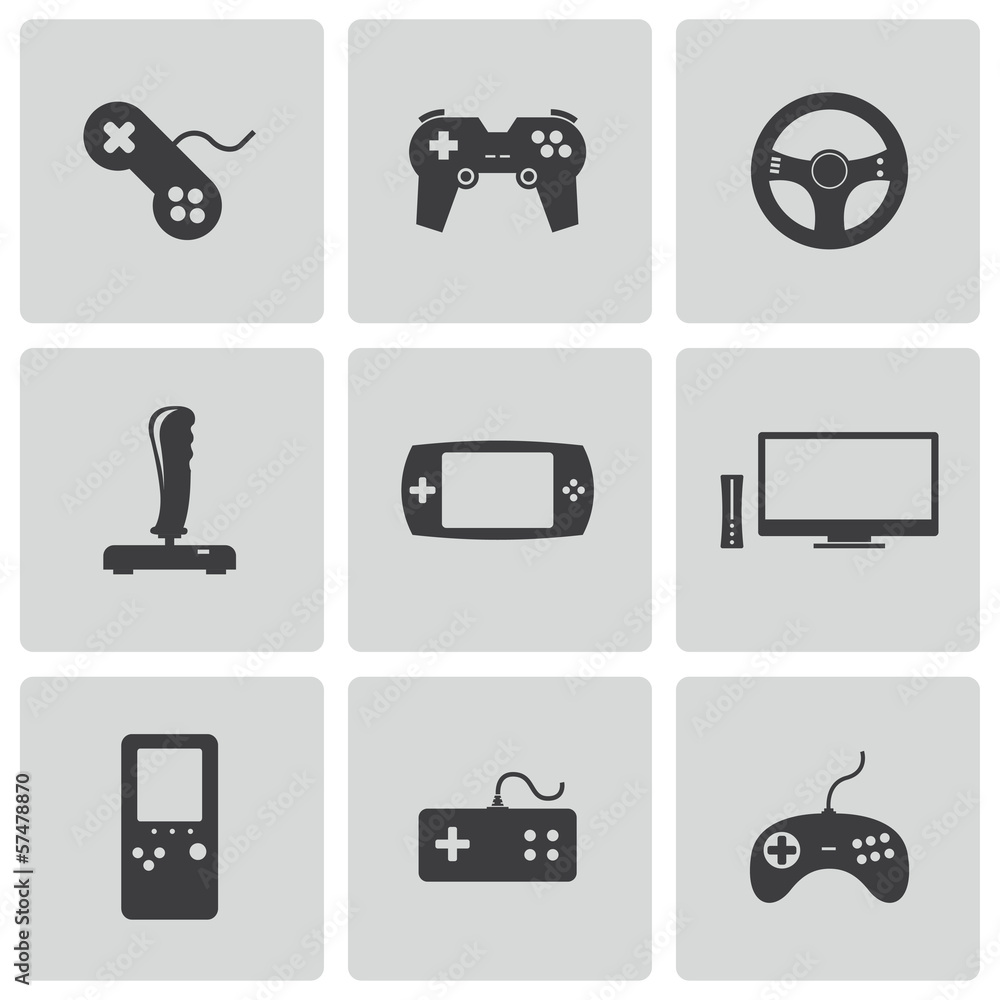 Sticker vector black video game icons set