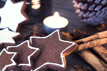Cookies, star anise, cinnamon, candle