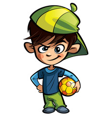 Naughty boy holding a football ball