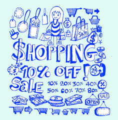 Obraz premium Hand draw sketch Shopping icons set