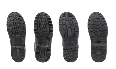 Four shoe soles in row.