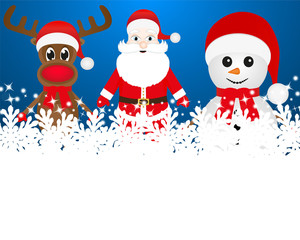 Christmas reindeer, snowman and Santa Claus in a forest