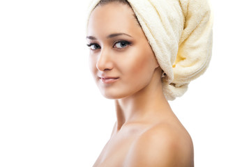 Spa Woman. Beautiful Girl After Bath. Isolated