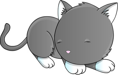 Sleeping Cat Kitten Vector Illustration Art