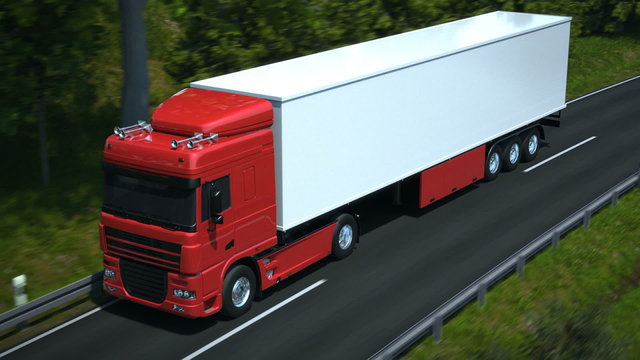 Truck driving along country road - high quality 3d animation