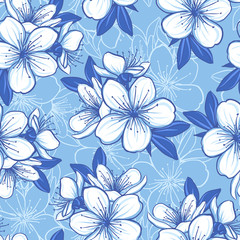 Seamless pattern with blue flowers